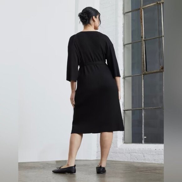 NEW Everlane The Ribbed Wrap Midi Dress Black Size XXS NWT - Picture 4 of 7